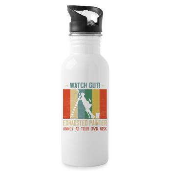 Watch Out! Exhausted Painter Annoy At Your Own Ris - Water bottle with straw - white - Right