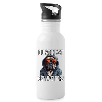 Lustiger Bulldogge Spruch Deutscher Hundebesitzer - Trinkflasche mit integriertem Trinkhalm - Weiß - Rechts