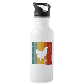 Huhn Hühner Hahn Bauer Retro Bauernhof Geschenk - Trinkflasche mit integriertem Trinkhalm - Weiß - Rechts
