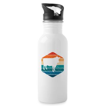 Kuh Retro Muh Landwirt Milch Bauernhof Geschenk - Trinkflasche mit integriertem Trinkhalm - Weiß - Rechts