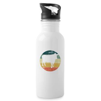 Kuh Retro Muh Landwirt Milch Bauernhof Geschenk - Trinkflasche mit integriertem Trinkhalm - Weiß - Rechts