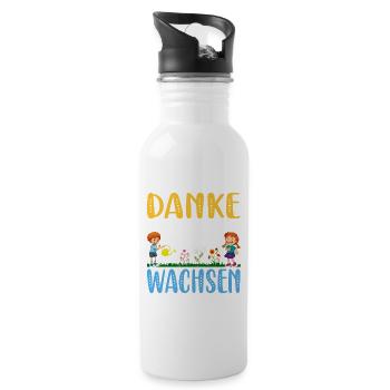 Danke dass du uns beim Wachsen geholfen hast! - Trinkflasche mit integriertem Trinkhalm - Weiß - Rechts