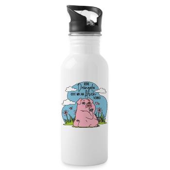 Deine Drängelei geht mir am Arsch vorbei - Schwein - Trinkflasche mit integriertem Trinkhalm - Weiß - Rechts