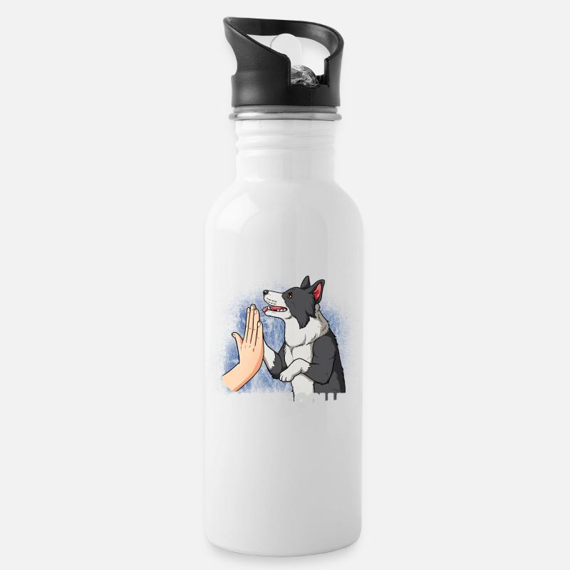 Border Collie - Trinkflasche mit integriertem Trinkhalm - Weiß