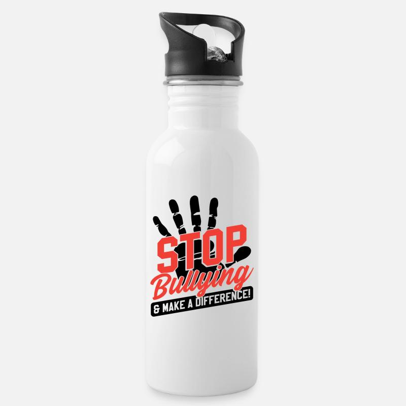 Monat des Bewusstseins gegen Mobbing - Trinkflasche mit integriertem Trinkhalm - Weiß