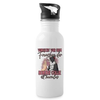 Vorsicht vor dem Frauchen Border Collie - Trinkflasche mit integriertem Trinkhalm - Weiß - Rechts