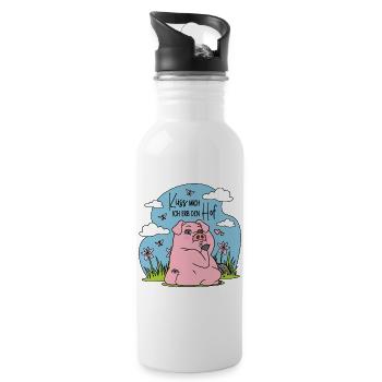 Hoferbin Hoferbe Schwein Küss mich Ich erb den Hof - Trinkflasche mit integriertem Trinkhalm - Weiß - Rechts