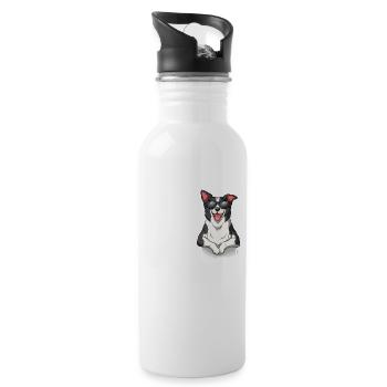 Love Border Collie - Trinkflasche mit integriertem Trinkhalm - Weiß - Rechts