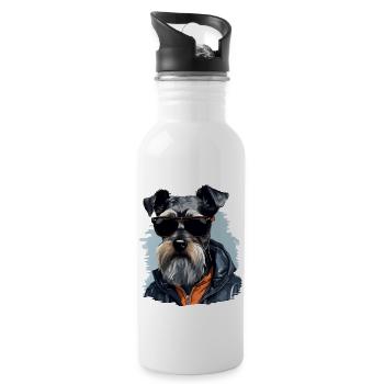 Streetwear Whiskers: miniature schnauzer style - Water bottle with straw - white - Right
