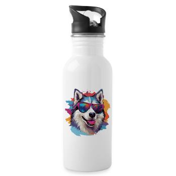 Alaskan Husky Dog coloré avec des lunettes de soleil - Gourde avec paille intégrée - blanc - Droite