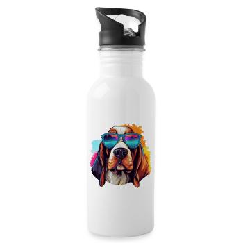 Basset Hound coloré portant des lunettes de soleil Dog Lover - Gourde avec paille intégrée - blanc - Droite