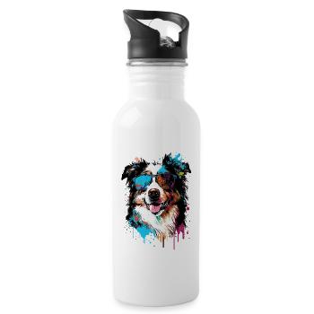Bunter Australian Shepherd mit Sonnenbrille - Trinkflasche mit integriertem Trinkhalm - Weiß - Rechts