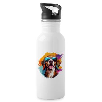 Bunter Beagle mit Sonnenbrille Hundeliebhaber - Trinkflasche mit integriertem Trinkhalm - Weiß - Rechts