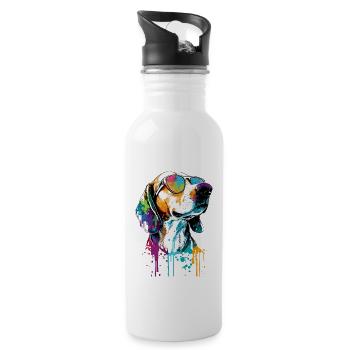 Bunter amerikanischer Foxhound mit Sonnenbrille - Trinkflasche mit integriertem Trinkhalm - Weiß - Rechts