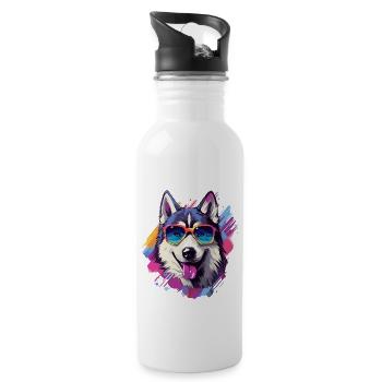 Husky coloré d’Alaska avec des lunettes de soleil Dog Lover - Gourde avec paille intégrée - blanc - Droite