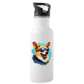 Bunter Corgi mit Sonnenbrille Hundeliebhaber - Trinkflasche mit integriertem Trinkhalm - Weiß - Rechts