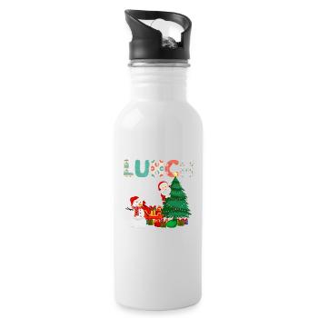 Lunch Lady Funny Christmas Tree Christmas - Water bottle with straw - white - Right