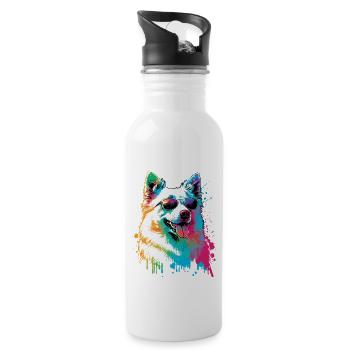 Chien esquimau américain coloré portant des lunettes de soleil - Gourde avec paille intégrée - blanc - Droite