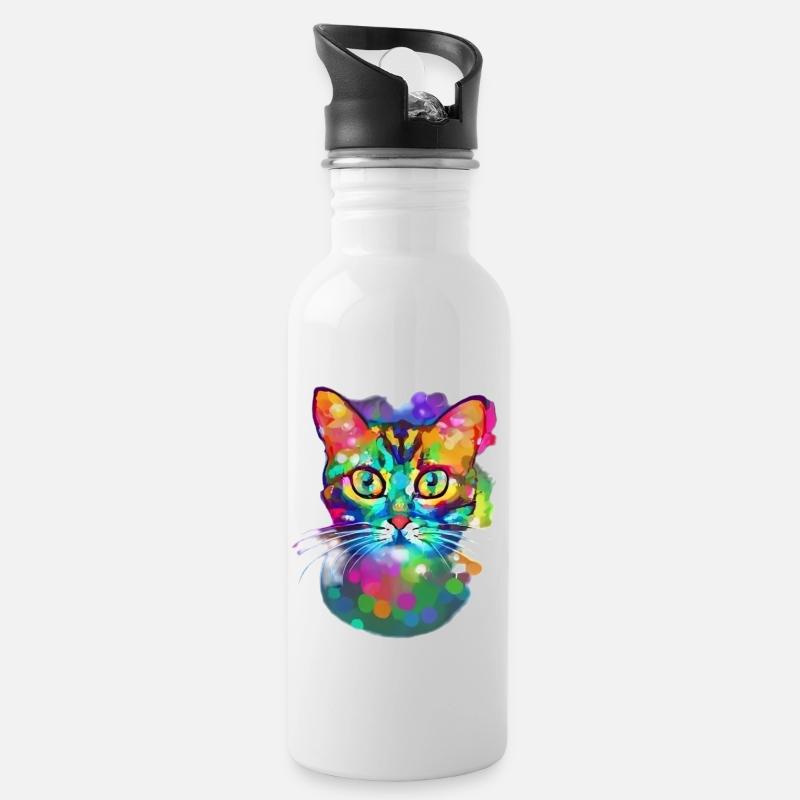 Chat Artistique - Gourde avec paille intégrée - blanc