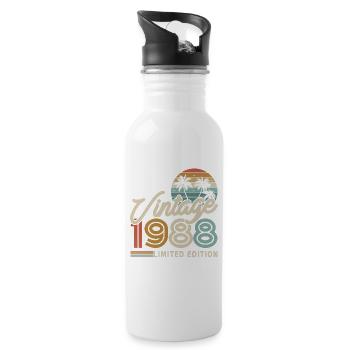 Vintage Birthday Gift 1988 35/36 years - Water bottle with straw - white - Right