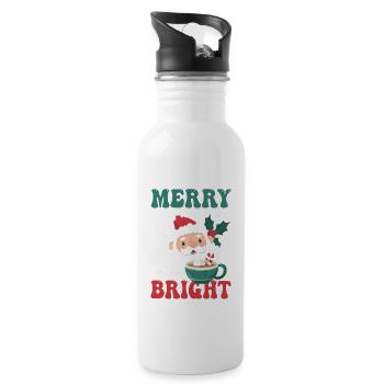 Merry And Bright Pink Funny Christmas Santa Claus - Water bottle with straw - white - Right