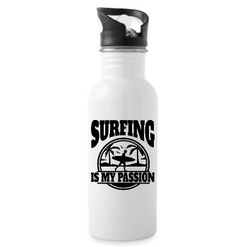 Surfer Surfbrett Wellenreiten surfen Surferin - Trinkflasche mit integriertem Trinkhalm - Weiß - Rechts