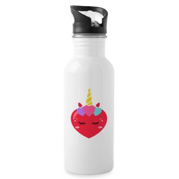 Cute Unicorn Heart Valentine's Day Hearts Unicorns - Water bottle with straw - white - Right