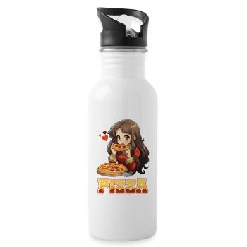 Pizza Lover Young Girl Anime Manga Pizza - Gourde avec paille intégrée - blanc - Droite