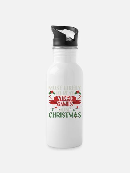 Am ehesten spielen Videospiele an Weihnachten Lust - Trinkflasche mit integriertem Trinkhalm - Weiß