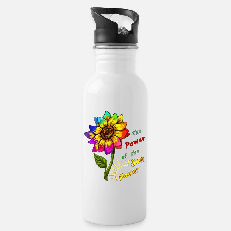 Sonnenblume - Trinkflasche mit integriertem Trinkhalm - Weiß