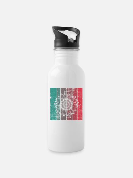 Sonnenblume Blume Retro Geschenk - Trinkflasche mit integriertem Trinkhalm - Weiß