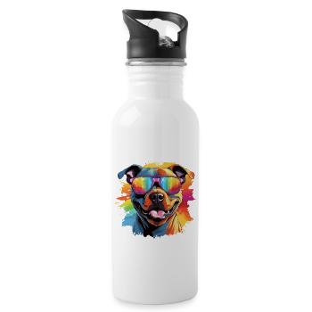 Colorful Pitbull Wearing Sunglasses Dog Lover - Water bottle with straw - white - Right