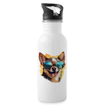 Chihuahua coloré portant des lunettes de soleil amoureux des chiens - Gourde avec paille intégrée - blanc - Droite