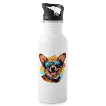 Chihuahua coloré portant des lunettes de soleil amoureux des chiens - Gourde avec paille intégrée - blanc - Droite