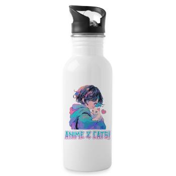 Anime and Cats Kawaii Girl Anime - Water bottle with straw - white - Right