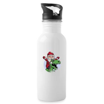 Dinosaur T Rex Christmas Santa Claus - Water bottle with straw - white - Right