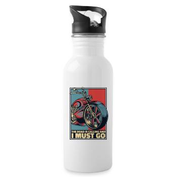 Road Is Calling And I Must Go Trikebike - Trinkflasche mit integriertem Trinkhalm - Weiß - Rechts