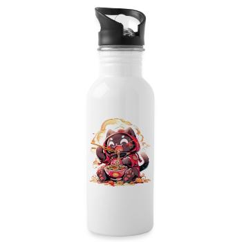 Anime Manga Kawaii Cat Eats Ramen Noodles - Water bottle with straw - white - Right