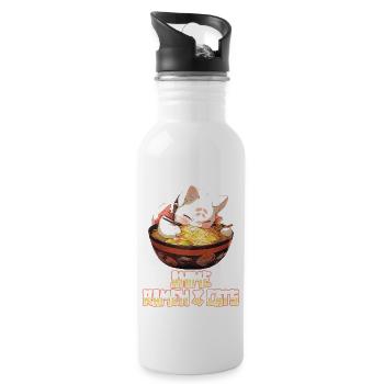 Anime Manga Kawaii Cat Eats Ramen Noodles - Water bottle with straw - white - Right