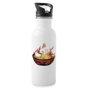Anime Manga Kawaii Cat Eats Ramen Noodles - Water bottle with straw - white - Right