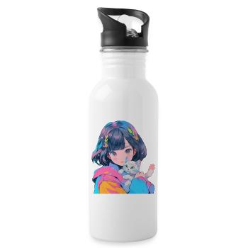 Anime and Cats Kawaii Girl Anime - Water bottle with straw - white - Right