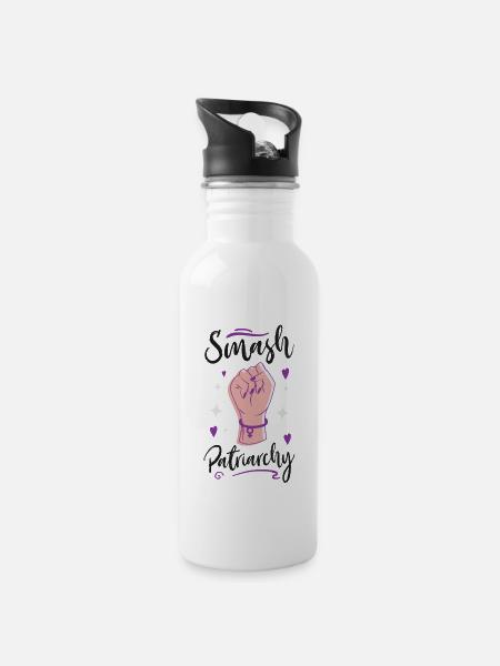 Feminist Smash Patriarchy - Trinkflasche mit integriertem Trinkhalm - Weiß
