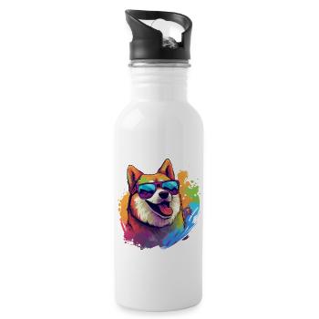 Colorful Akita Wearing Sunglasses Dog Lover - Water bottle with straw - white - Right