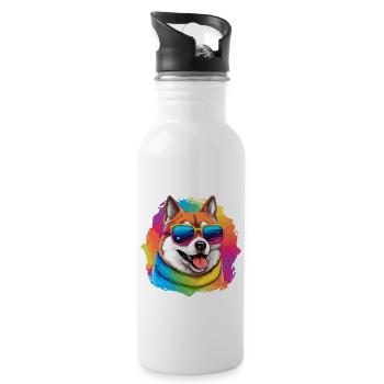 Colorful Akita Wearing Sunglasses Dog Lover - Water bottle with straw - white - Right
