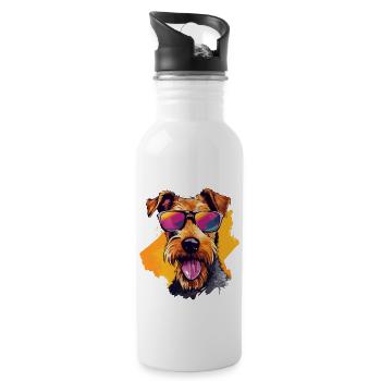 Bunte Airedale Terrier mit Sonnenbrille - Trinkflasche mit integriertem Trinkhalm - Weiß - Rechts