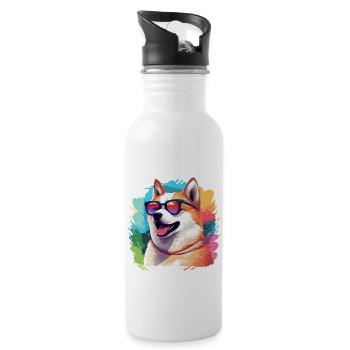 Bunter Akita trägt Sonnenbrille Hundeliebhaber - Trinkflasche mit integriertem Trinkhalm - Weiß - Rechts