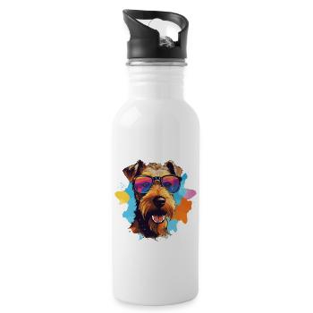 Bunte Airedale Terrier mit Sonnenbrille - Trinkflasche mit integriertem Trinkhalm - Weiß - Rechts