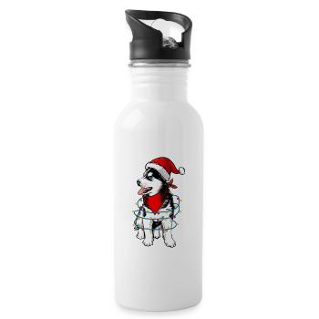 Siberian Husky Weihnachtsmann Weihnachtsbaum Licht - Trinkflasche mit integriertem Trinkhalm - Weiß - Rechts