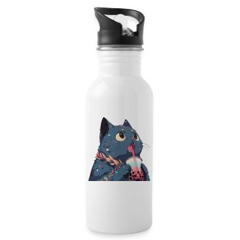 Boba and Cats Katze die Bubble Tee trinkt Anime - Trinkflasche mit integriertem Trinkhalm - Weiß - Rechts