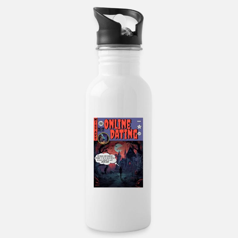 Retro Horror Comic - Online-Dating - Trinkflasche mit integriertem Trinkhalm - Weiß
